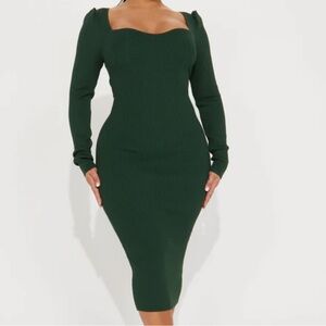 Sweetheart Neckline Bodycon Knot Midi Dress Forest Green Boutique Large NWT